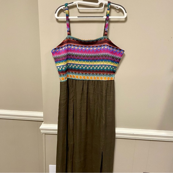 Cato Crochet Top Maxi Dress 👗 Sz L Brown Green & Pink NWOT - Picture 4 of 8